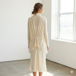 BCBG cream cotton silk long open front waterfall drape cardigan - XS